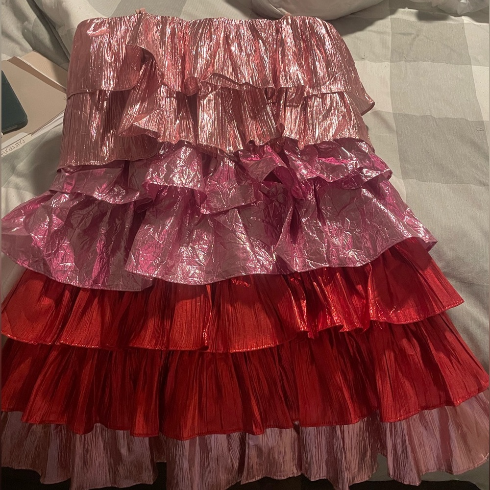 collective the label pink red ruffle dress